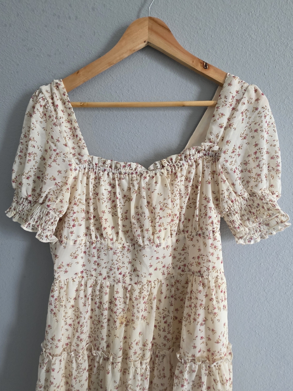 Altar'd State Cream Floral Smocked Top with Pink and Yellow Accents